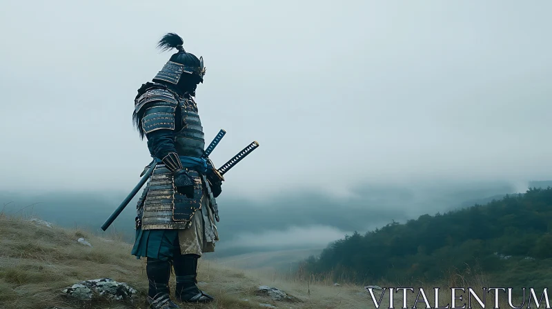 AI ART Lone Samurai on Hilltop