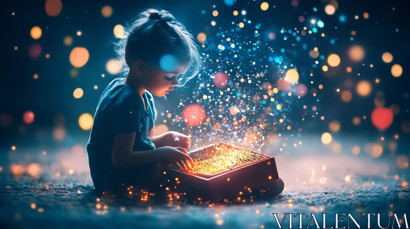 Little Girl Reading Magical Book AI Image