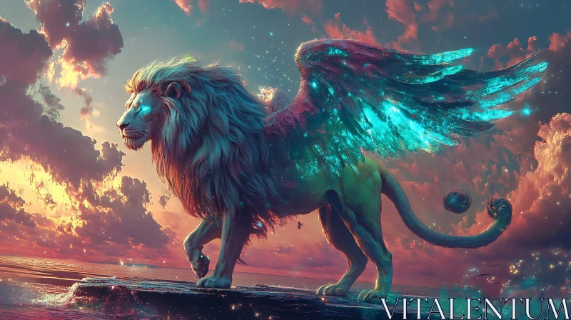 Celestial Lion with Wings AI Image