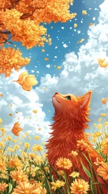 Enchanted Cat in a Field of Yellow Blooms