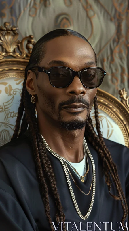 Snoop Dogg in Vintage Setting with Gold Accents AI Image