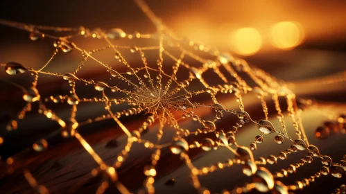 Golden Dew-Kissed Spider Web - A Visual Echo of Kintsugi