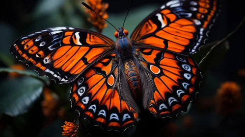 Intricate Orange Butterfly Amid Bold Colors and Patterns