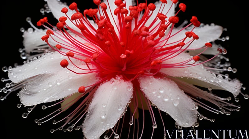 Luminous White and Red Cactus Flower Closeup AI Image