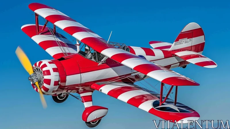 Vibrant Red and White Biplane Flying in the Sky - Captivating Comic Book-like Art AI Image
