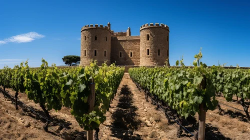 Vintage Castle Amidst Vineyard: A Snapshot of Historical Spain