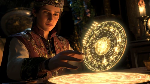 Enchanting Image of Man and Magic Circle