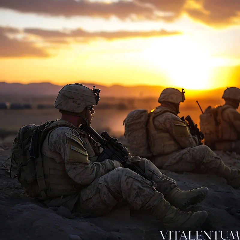 Silhouetted Soldiers at Dusk AI Image