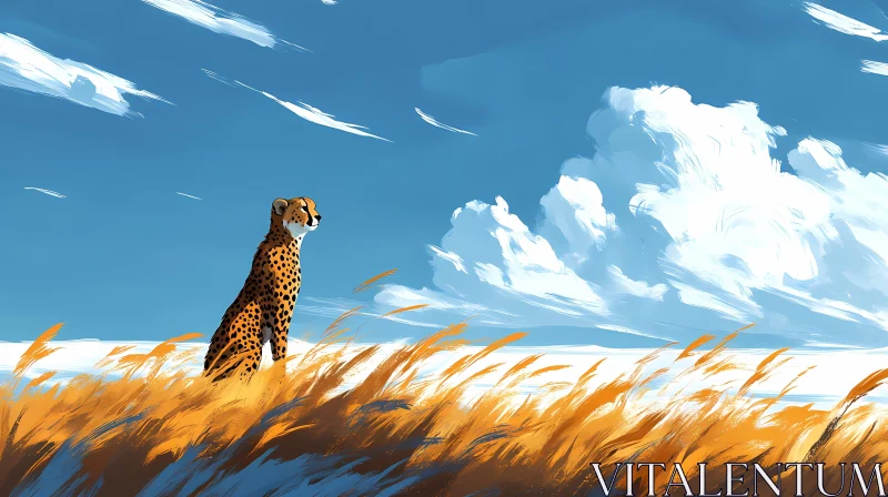 Cheetah in Serene Grasslands AI Image