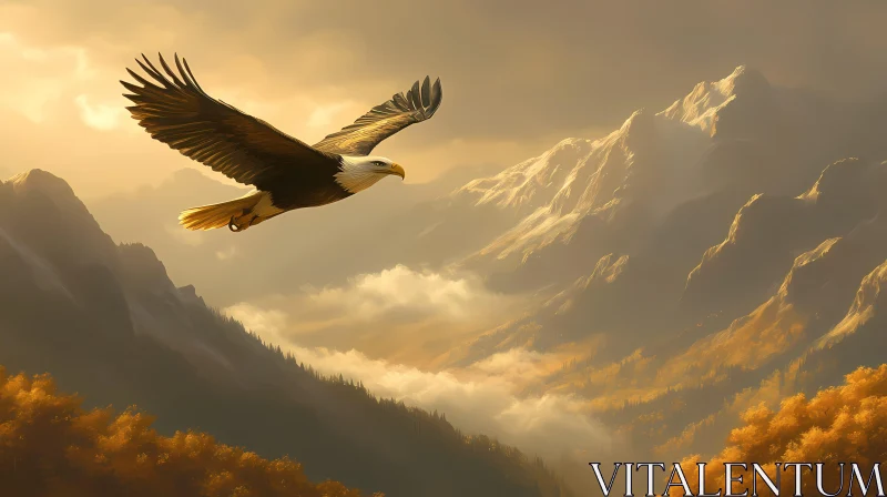 Eagle Soaring Over Mountains AI Image