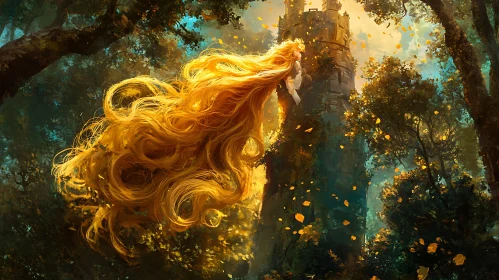 Tower of long hair in the forest