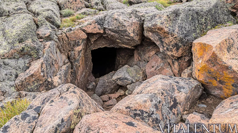 Hidden Cave Amid Rocky Formations AI Image