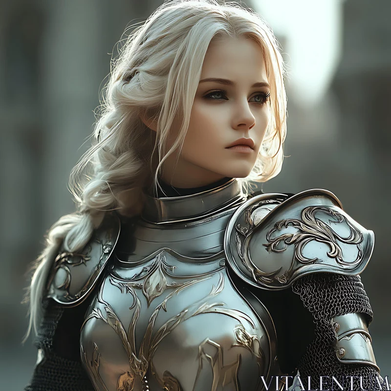 AI ART Armored Blonde Woman Warrior Portrait