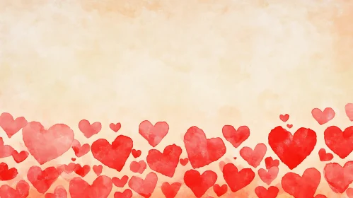 Red Hearts Watercolor Texture Background