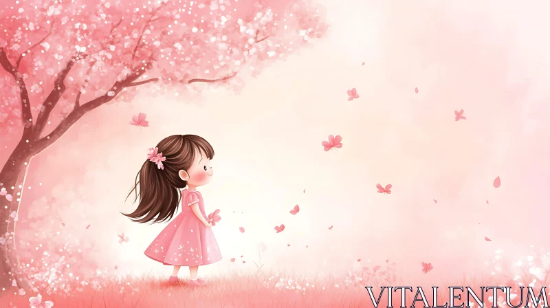 Child in a Pink Floral Dreamscape AI Image