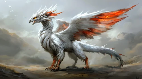 White Dragon with Orange Wings Artwork