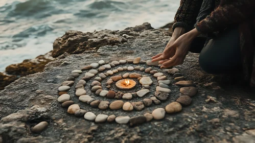 Seaside Stone Arrangement with Candle