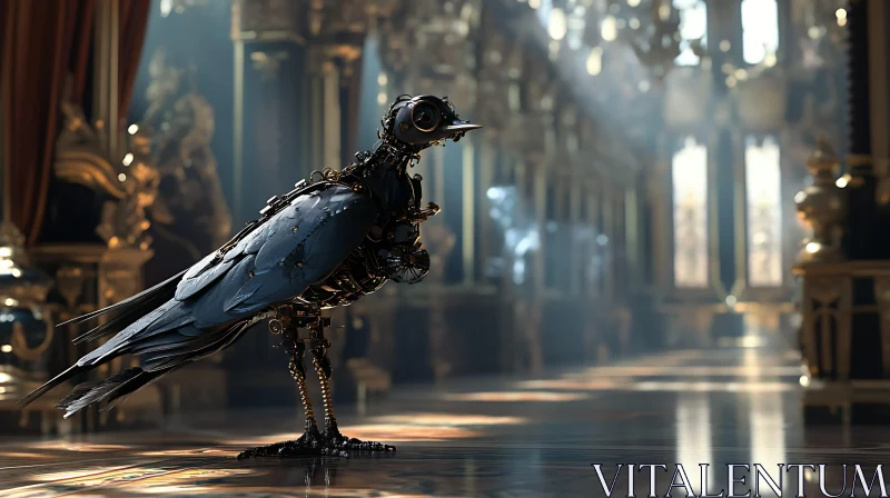 Steampunk Bird in Opulent Interior AI Image