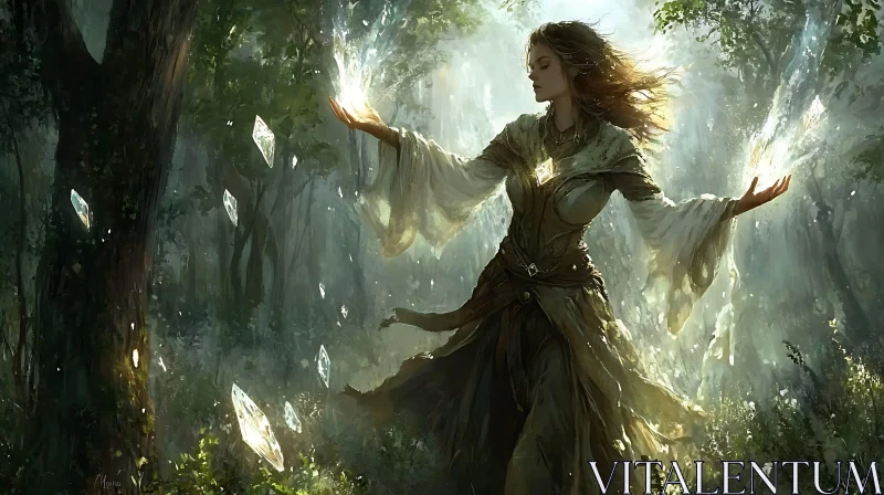 AI ART Mystical Forest Scene with Woman and Magic