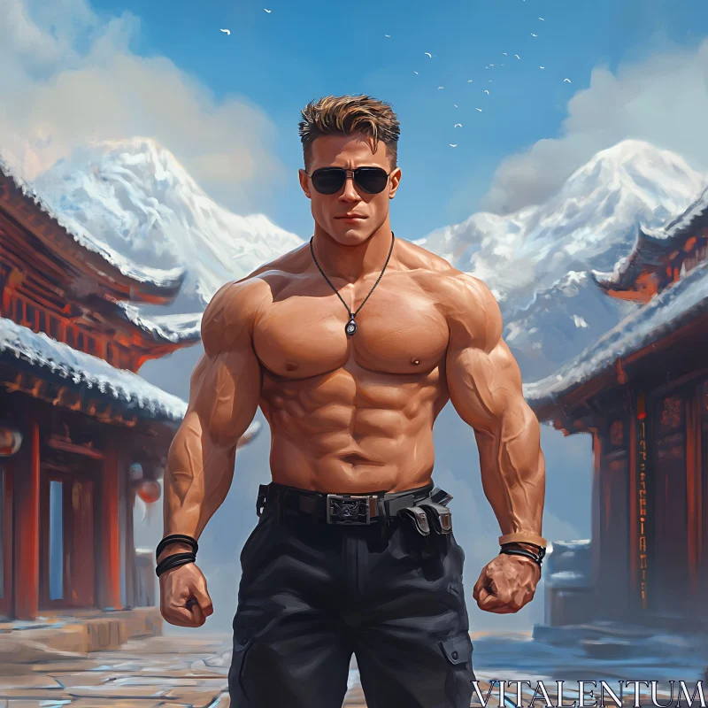 AI ART Muscular Man in Snowy Mountains