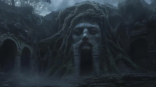 Mystic Stone Face in Overgrown Ruins