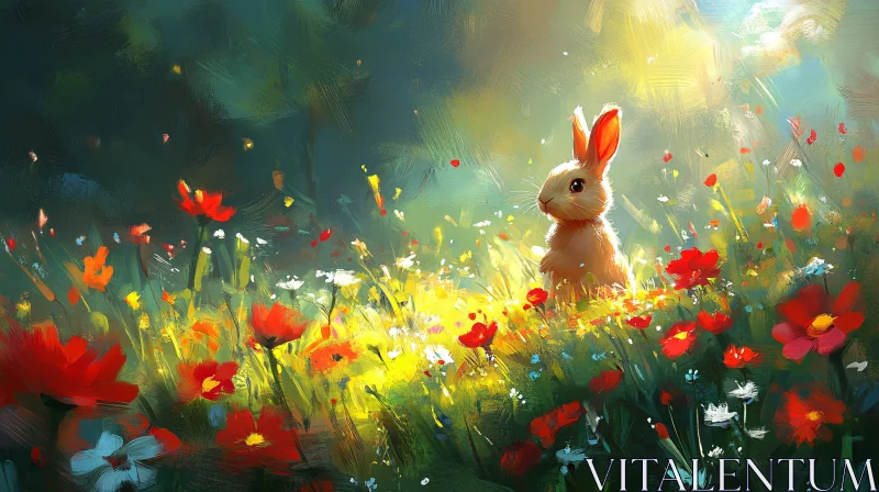 Charming Bunny Surrounded by Wildflowers AI Image