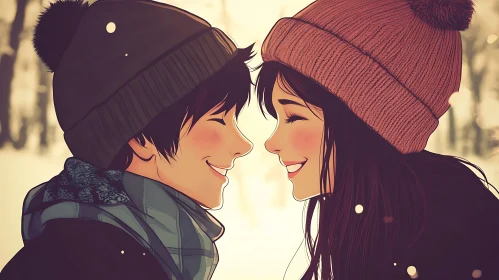 Winter Romance: Smiling Couple Portrait