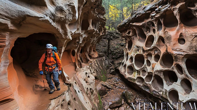 Hiker Exploring Extraordinary Canyon AI Image