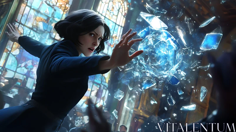 Enchantress Conjuring Glass Fragments AI Image