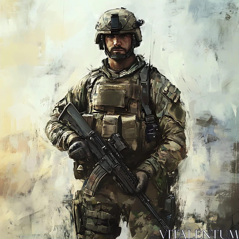 Camouflage Warrior - Portrait of a Soldier AI Image