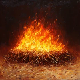 Painting of a Blazing Fire on Wooden Sticks