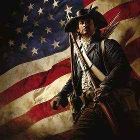 Revolutionary War Hero with American Flag