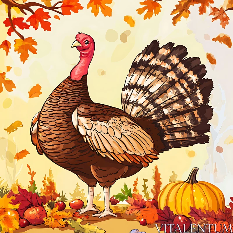 Autumnal Turkey and Pumpkin Thanksgiving Graphic AI Image