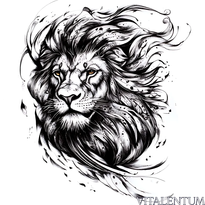 AI ART Ink Lion Illustration