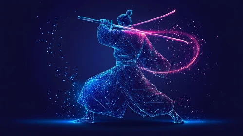 Cyberpunk Samurai with Glowing Katanas