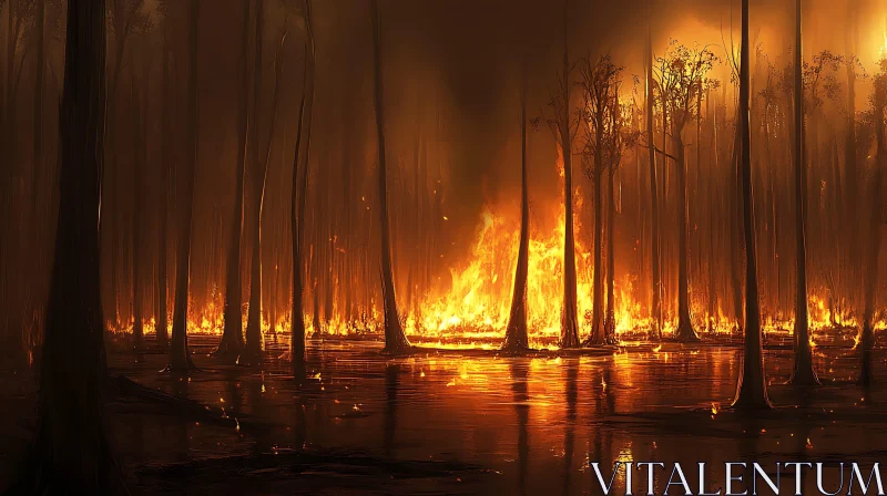 Blazing Forest Fire at Dusk AI Image