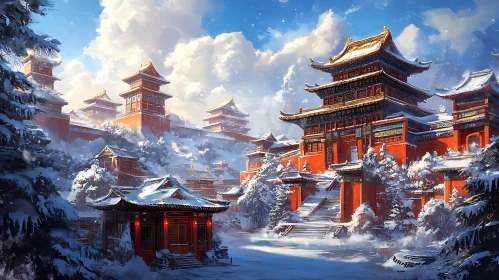 Snow Covered Asian Temple