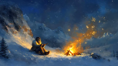 Creature Warming by Winter Campfire