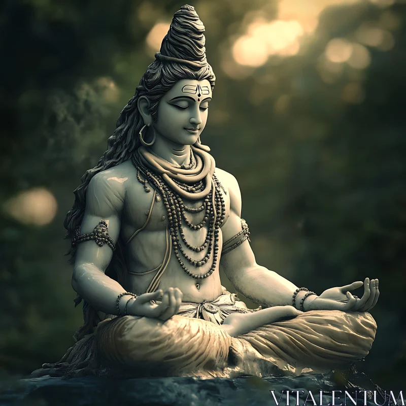 Meditative Shiva Sculpture with Natural Backdrop AI Image