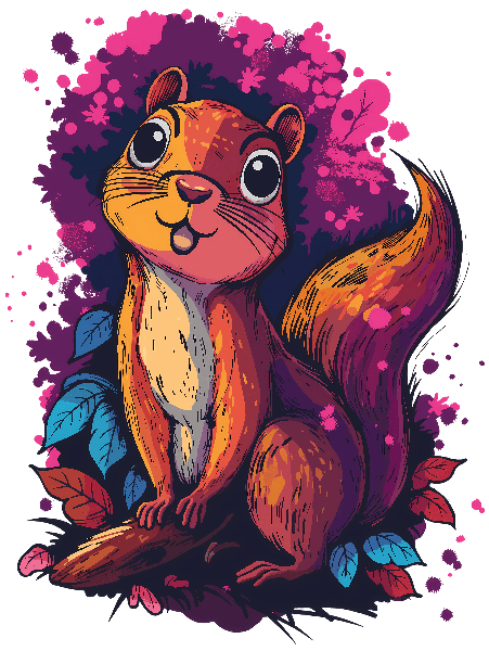 Playful Squirrel Artwork for Apparel POD Design