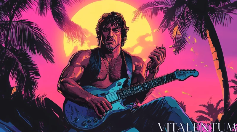 Guitar Player at Sunset AI Image