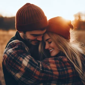 Couple Embracing in Golden Sunset Light