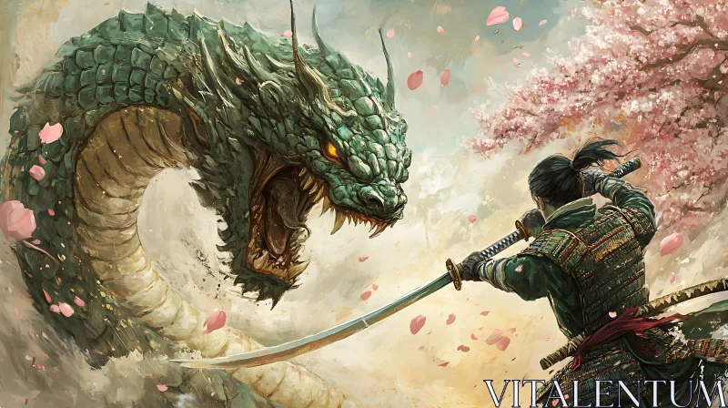 Epic Battle: Samurai and Dragon AI Image