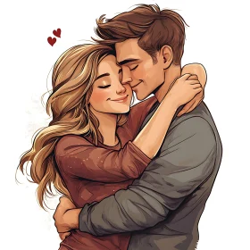 Romantic Cartoon Couple Hugging Illustration