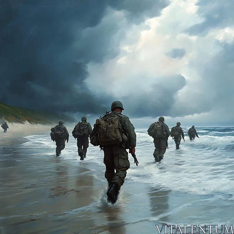 AI ART Soldiers wading through the sea