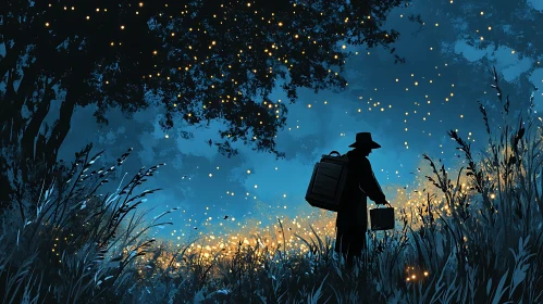 Silhouette in a Firefly Meadow