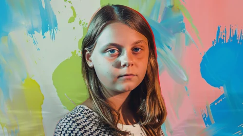 Portrait of Greta Thunberg Against Colorful Brushstrokes