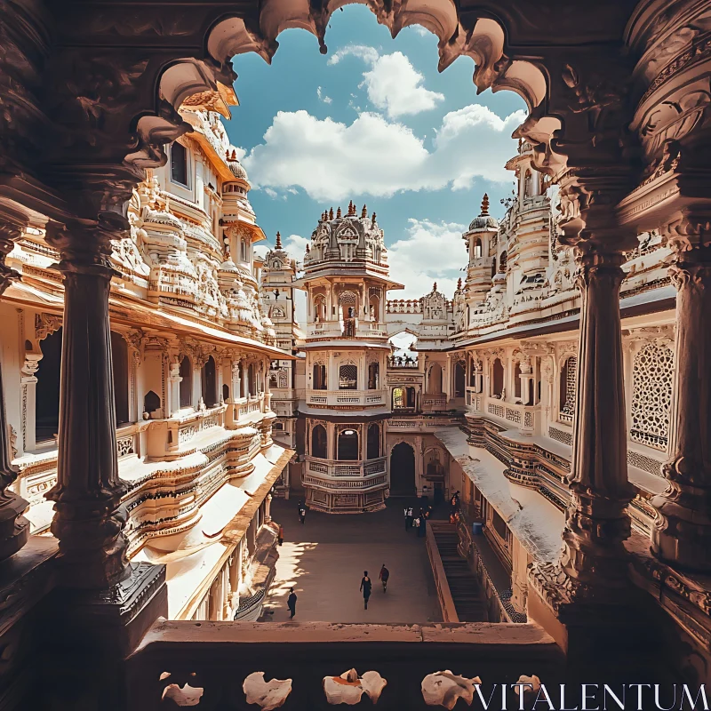 Intricate Palace Architecture, Indian Courtyard View AI Image