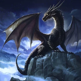 Dragon Perched Under Night Sky