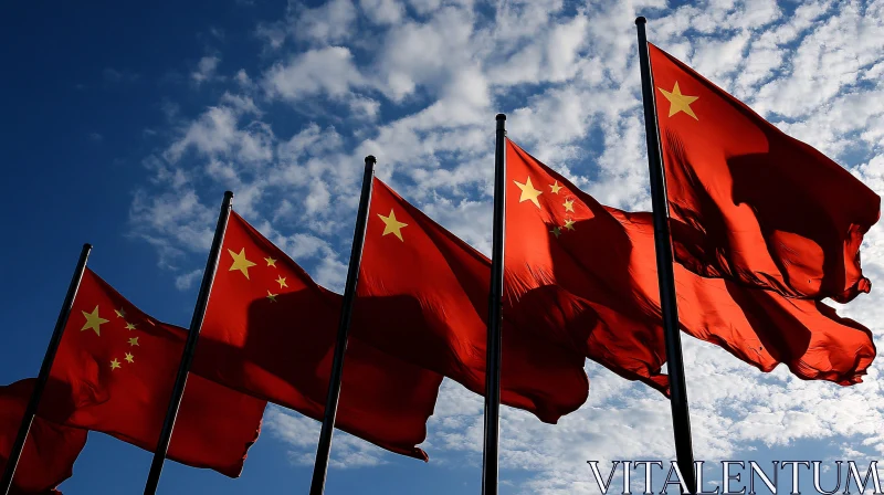 Flags of China Against a Cloudy Sky AI Image